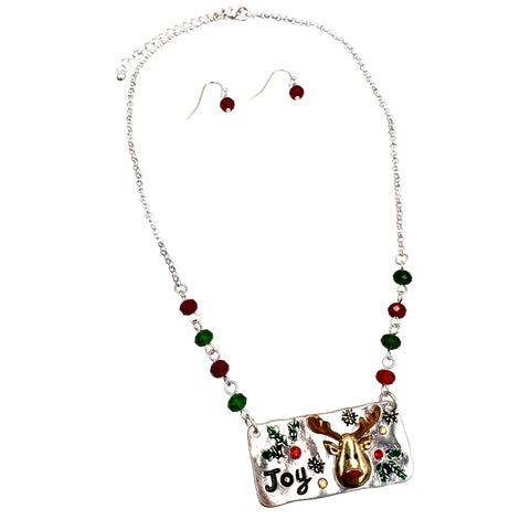 Christmas Joy Reindeer Holly Necklace