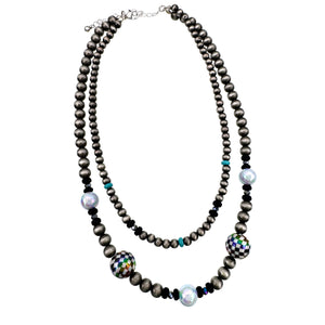 Checkered Ball Two Strand Navajo Bead Necklace