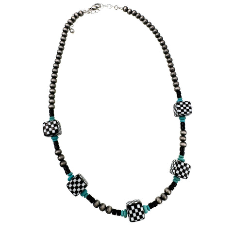 Checkered Cube Navajo Bead Necklace