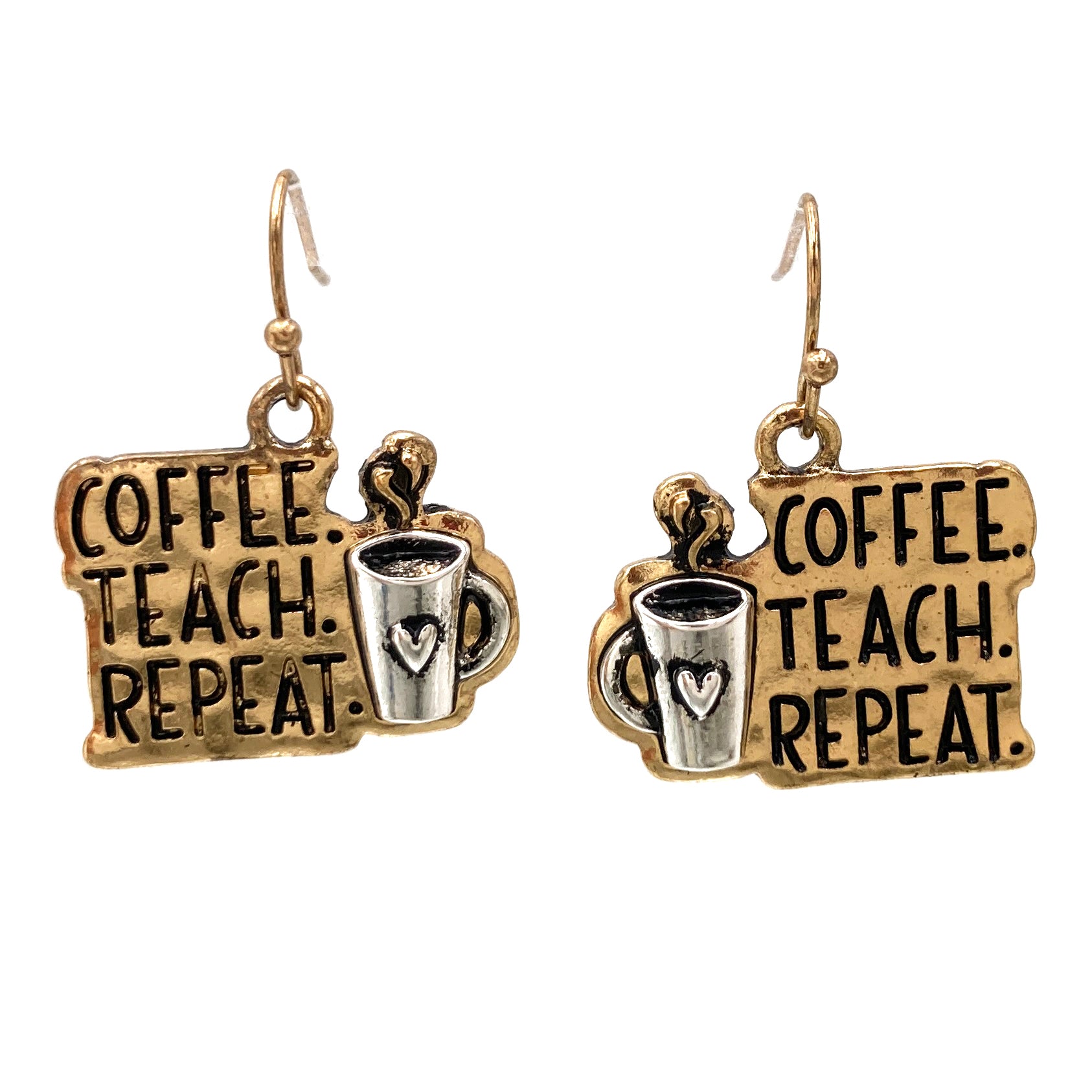 Coffee Teach Repeat Earrings for Teacher