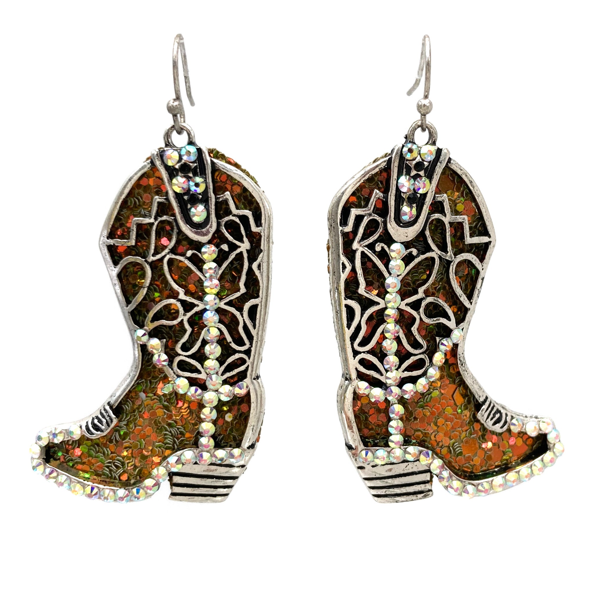 AB Rhinestone Sequin Western Boots Earrings