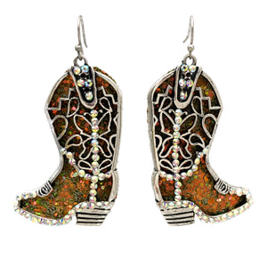 AB Rhinestone Sequin Western Boots Earrings