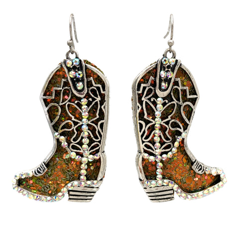 AB Rhinestone Sequin Western Boots Earrings
