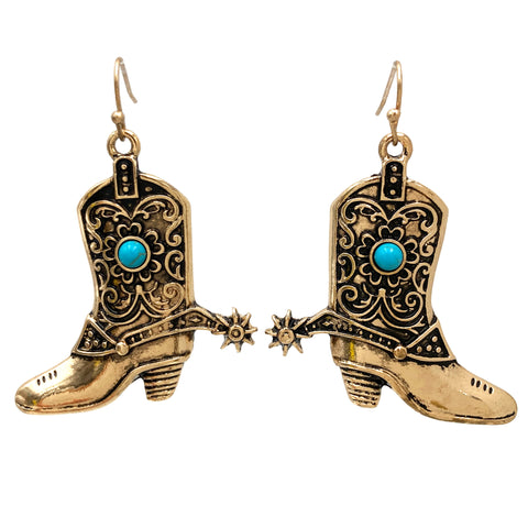 Western Cowboy Boots With Spur Earrings