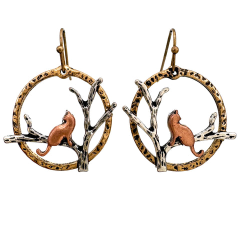 Cat on Tree Branch Earrings