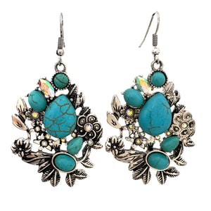 Turquoise Stone Floral Garden Large Earrings