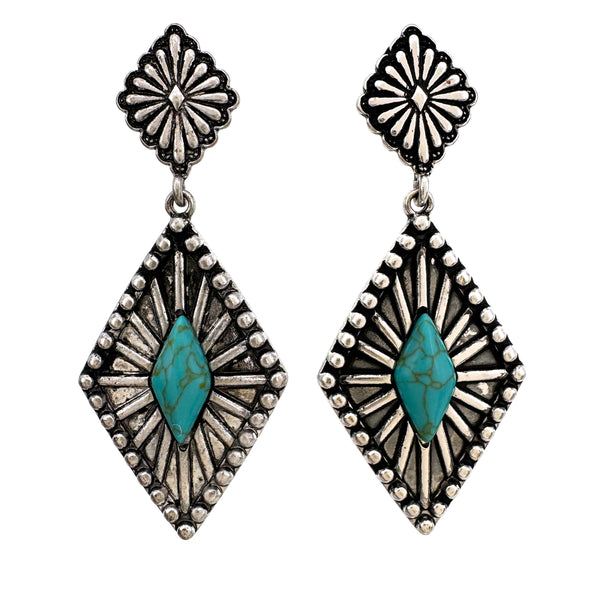 Diamond Navajo Sun Ray Stone Dangle Earrings