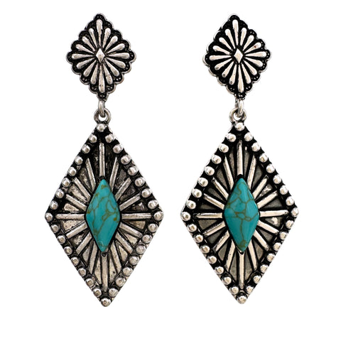 Diamond Navajo Sun Ray Stone Dangle Earrings