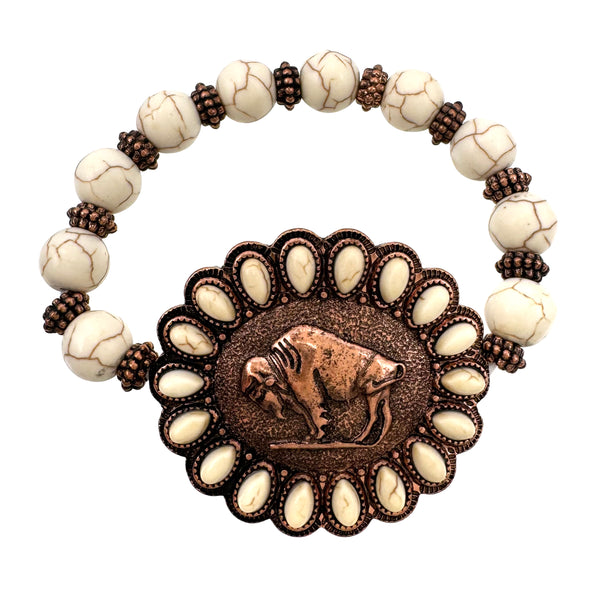 Buffalo Icon Turquoise Bead Stretch Bracelet