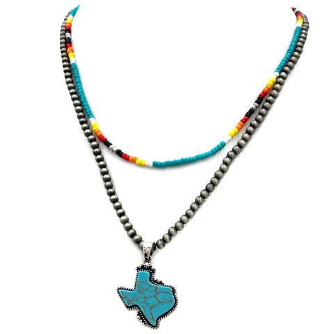 Turquoise Bead Navajo Texas Pendant Necklace