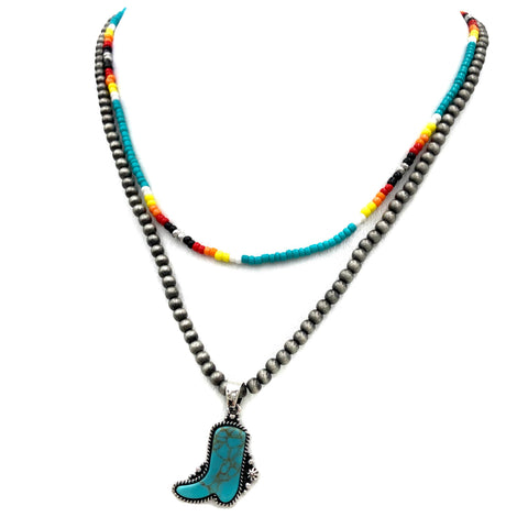 Turquoise Bead Navajo Boot Pendant Necklace