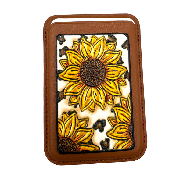 Tooled Leather Western Sunflower MagSafe Phone Wallet