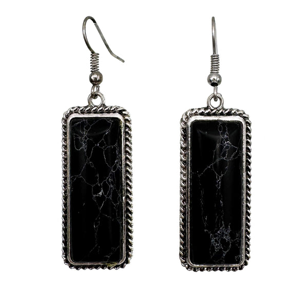 Rectangle Square Turquoise Stone Western Dangle Earrings