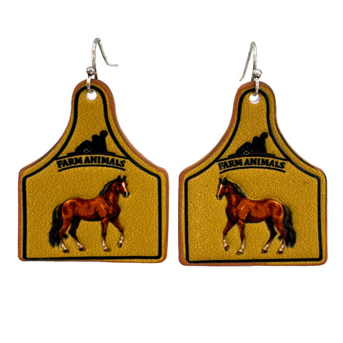 Horse Leather Cow Tag Farm Animal Earrings