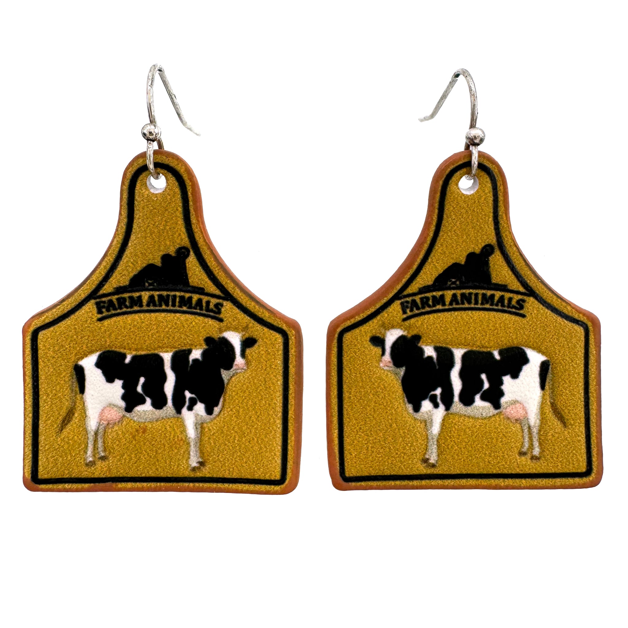 Cow Leather Cow Tag Farm Animal Earrings