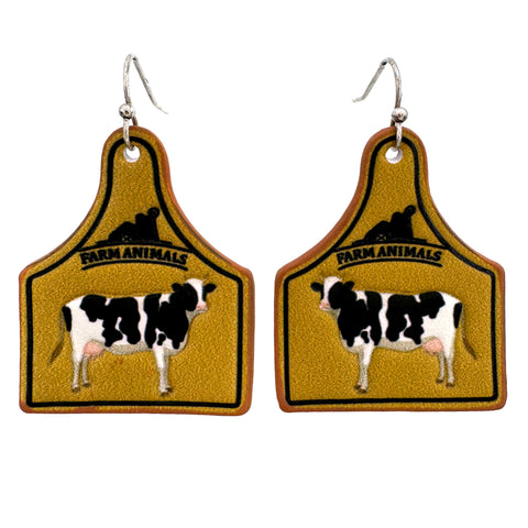 Cow Leather Cow Tag Farm Animal Earrings