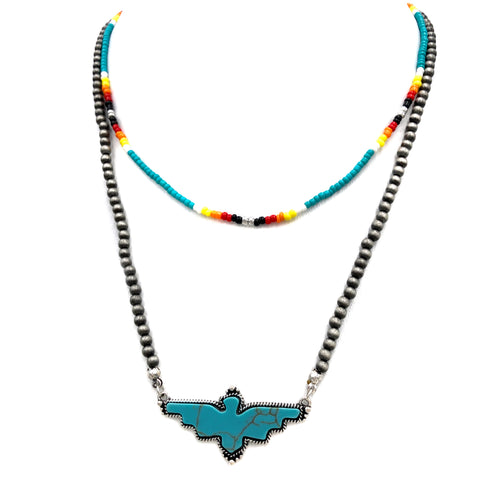 Turquoise Bead Navajo Thunderbird Pendant Necklace