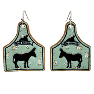 Donkey Apron Leather Cow Tag Farm Animal Earrings