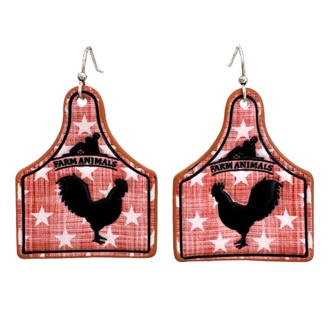 Rooster Apron Leather Cow Tag Farm Animal Earrings