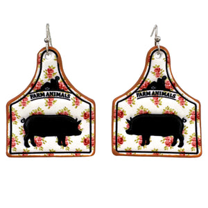 Pig Apron Leather Cow Tag Farm Animal Earrings