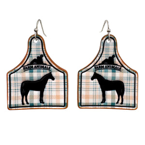 Horse Apron Leather Cow Tag Farm Animal Earrings