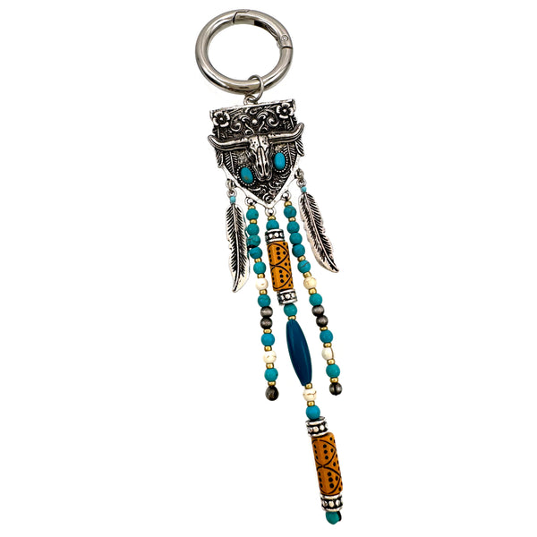 Longhorn Western Bohemian Turquoise Beaded Key Chain