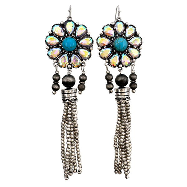 Crystal Flower Stone Navajo Beads Tassel Earrings