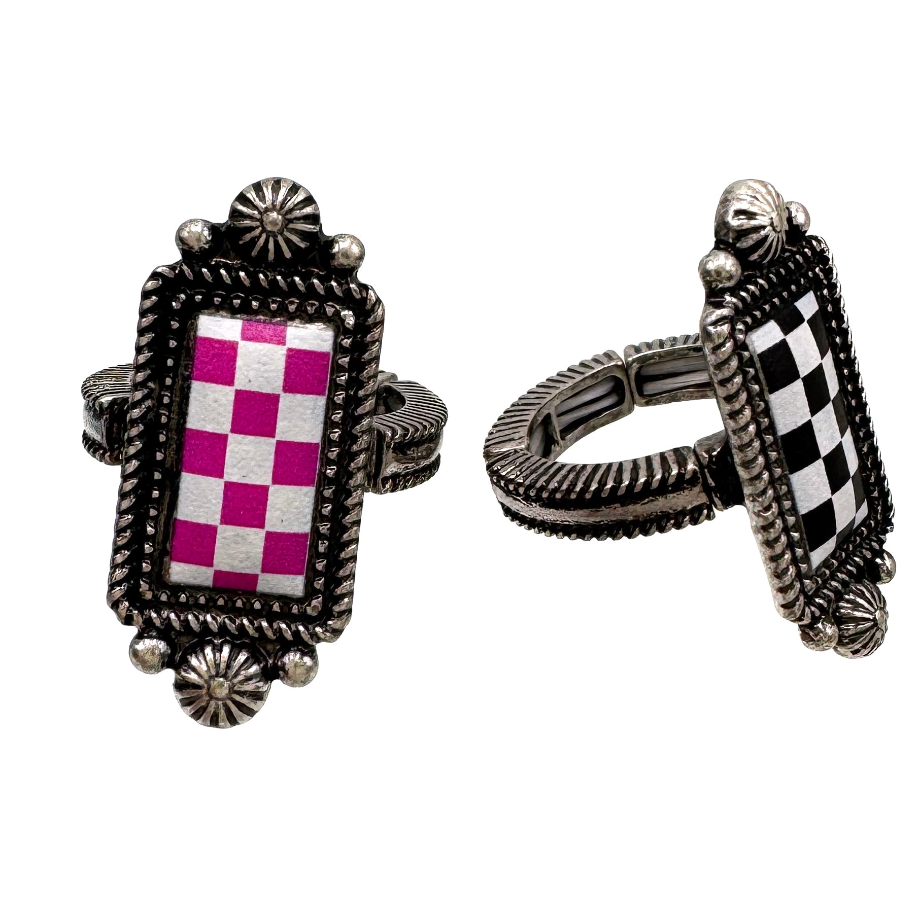 Checkered Print Western Stretch Ring