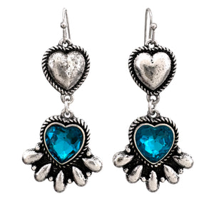 Crystal Turquoise Navajo Heart Blossom Silver Earrings