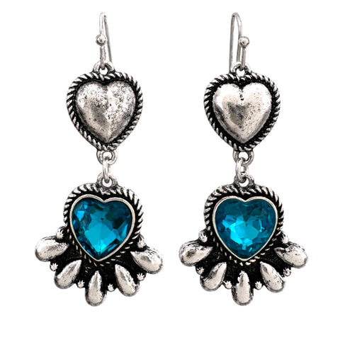 Crystal Turquoise Navajo Heart Blossom Silver Earrings