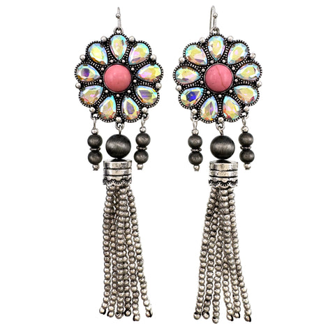 Crystal Flower Stone Navajo Beads Tassel Earrings