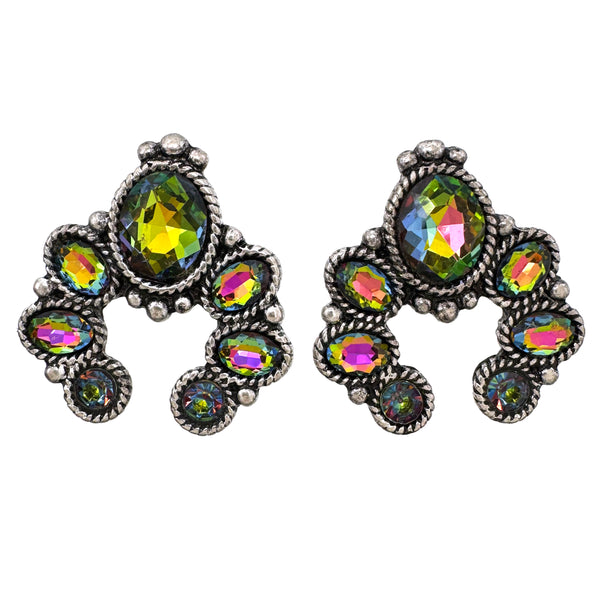 Crystal Stone Squash Blossom Stud Earrings