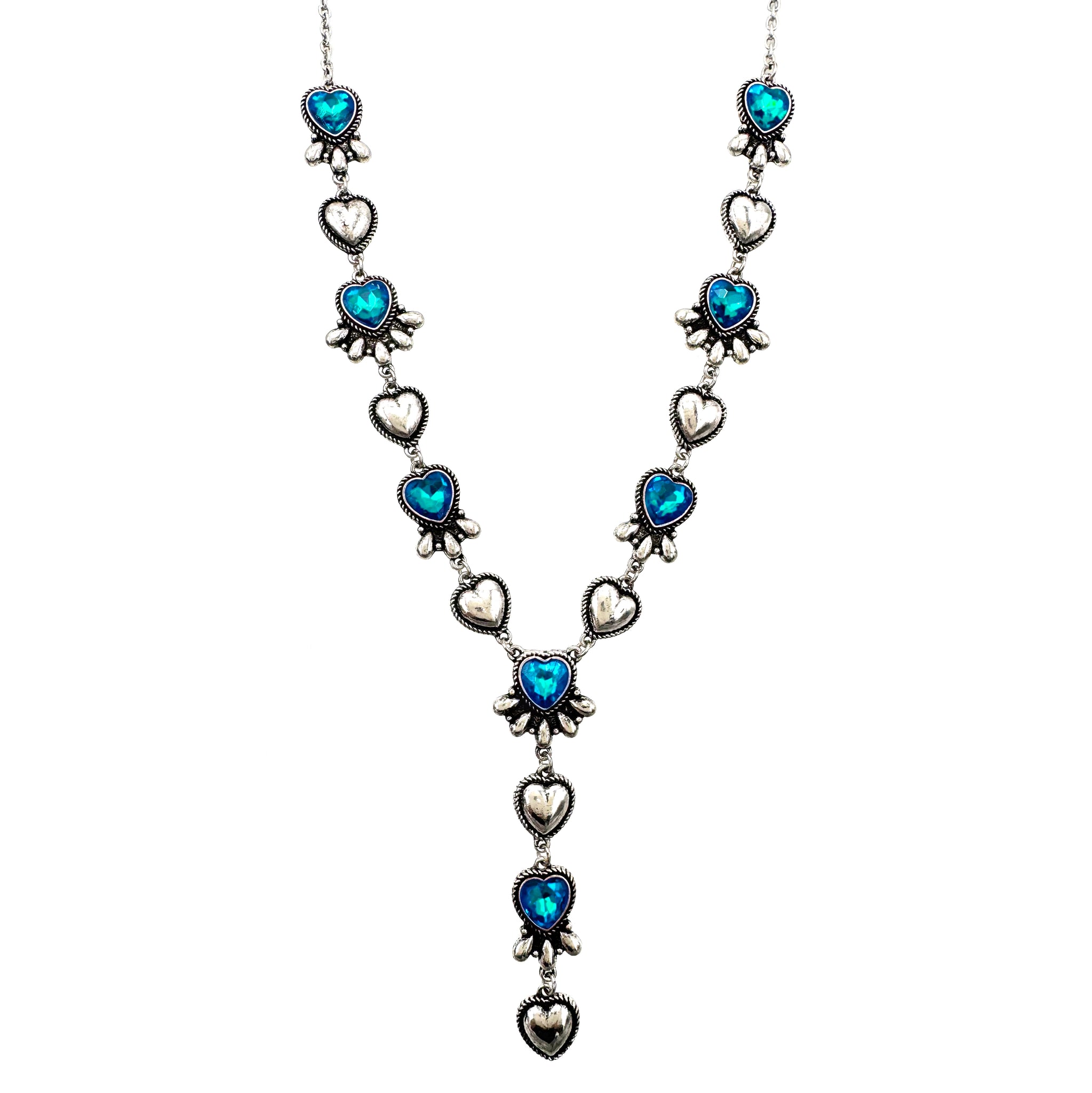 Crystal Turquoise Navajo Heart Blossom Silver Necklace