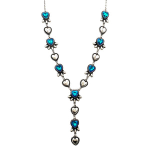 Crystal Turquoise Navajo Heart Blossom Silver Necklace