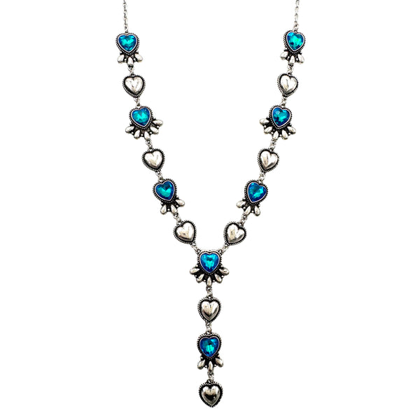 Crystal Turquoise Navajo Heart Blossom Silver Necklace