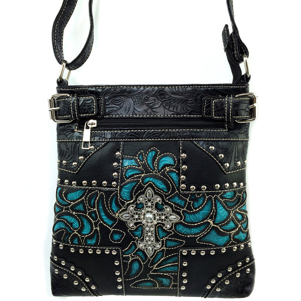 Rhinestone Cross Black Crossbody Messenger Purse