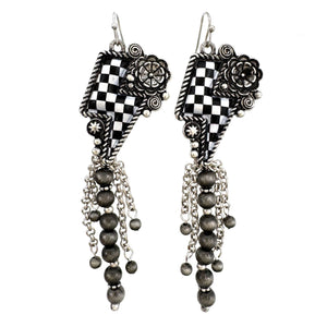 Checkered Lightning Bolt Western Navajo Beads Earrings