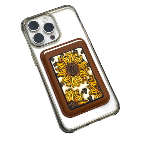 Tooled Leather Western Sunflower MagSafe Phone Wallet