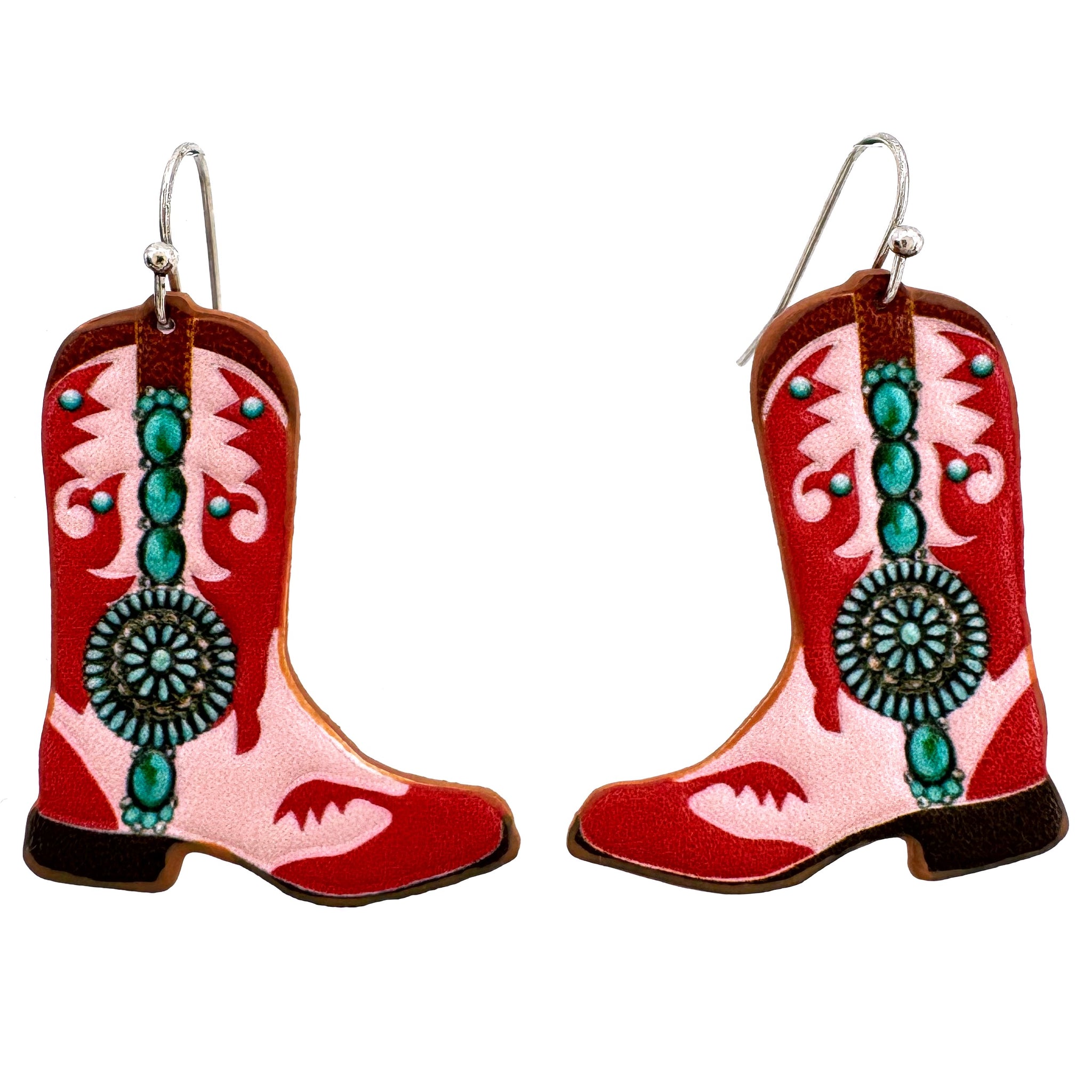 Tooled Leather Western Cowboy Boots Earrings