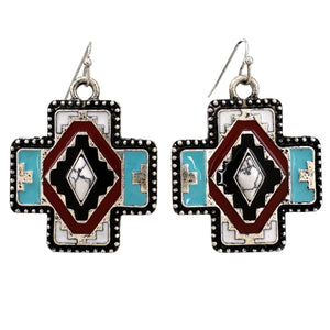 Aztec Navajo Colored Square Cross Earrings