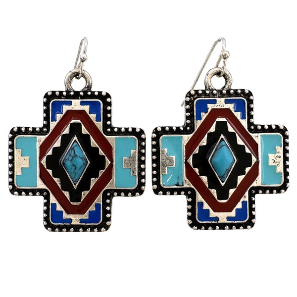 Aztec Navajo Colored Square Cross Earrings