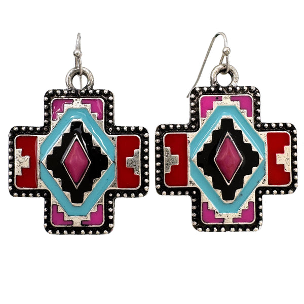 Aztec Navajo Colored Square Cross Earrings