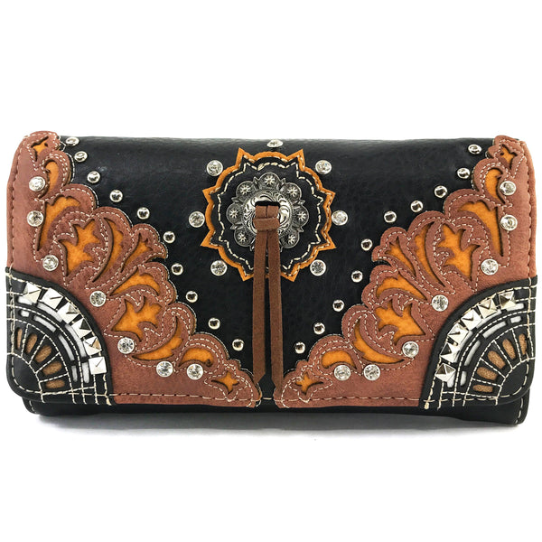 Concho Floral Crossbody Wallet