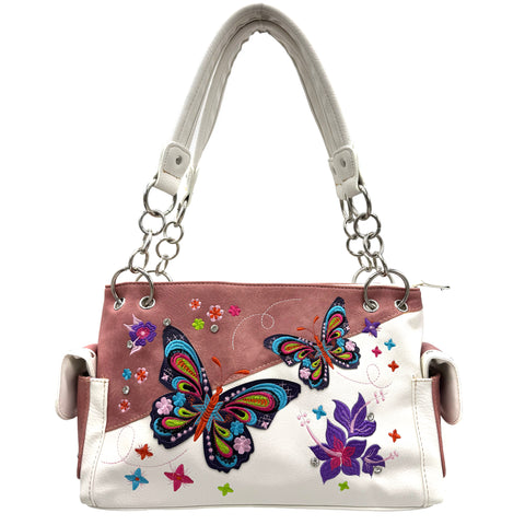 Butterfly Rainbow Embroidered Handbag