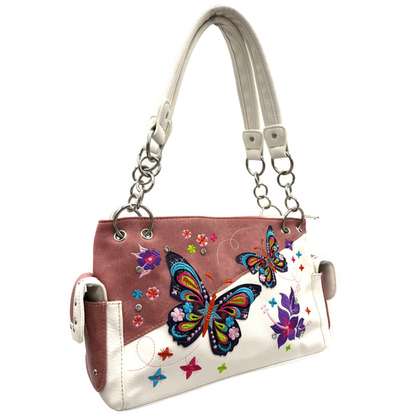 Butterfly Rainbow Embroidered Handbag