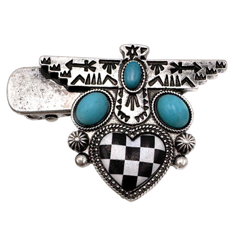 Checkered Print Western Native Thunderbird Small Hair Clip