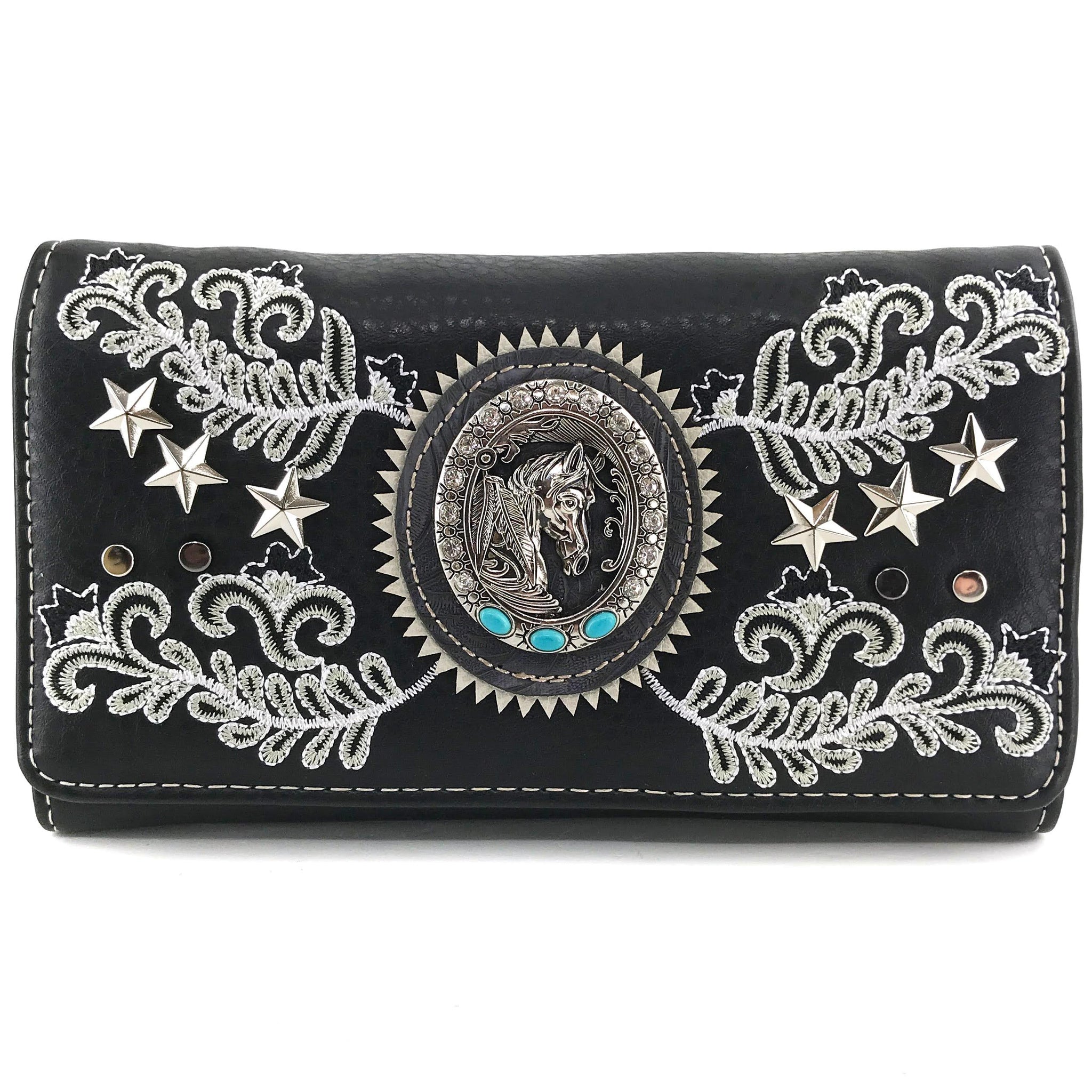 Horse Stars with Floral Embroidery Crossbody Wallet