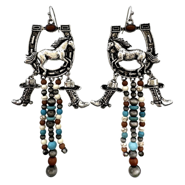 Horse Cowboy Western Bohemian Turquoise Beaded Earrings
