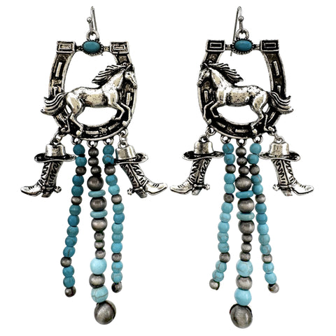 Horse Cowboy Western Bohemian Turquoise Beaded Earrings