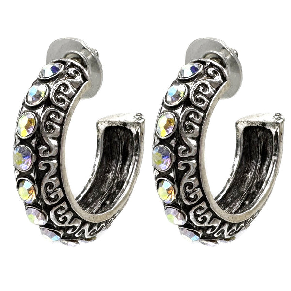 Gemstone Western C Hoop Metal Earrings